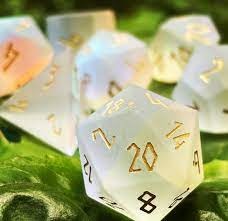 FROSTED K9 RAINBOW GLASS - GOLD FONT 7 PIECE RPG SET K9 GLASS DICE